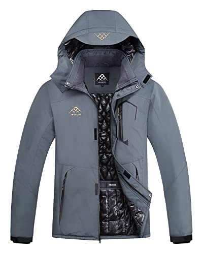 INVACHI Mens ski Jacket Waterproof Warm Winter Snow Jacket Mountain Windbreaker Hooded Raincoat