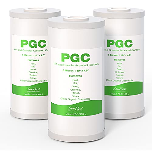 5 Micron 10″ x 4.5″ Whole House Sediment and Carbon Water Filters SimPure Replacement Cartridge for GE FXHTC, GXWH40L, RFC-BB / 155141-43, FC15B, HB18B, WRC25HD, WDGD-5005, W10-PR, W15-PR, 3-Pack