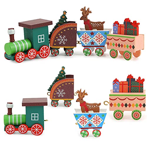 AMOR PRESENT Christmas Wooden Train Ornament, Wooden Mini Train Decoration for Girls Boys Kids Gift Toys for Christmas Party Favor Home Kindergarden Decor