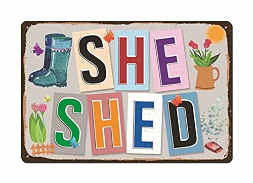 Renokes She Shed Sign – She Shed Entryway Decor, Vintage Decor Home Garden Patio Wall Decoration Woman Cave Sign, 12×8 in