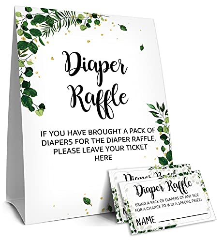 Diaper Raffle Tickets and Sign Baby Shower Games, Decorations, Party Favors For Baby Showers – 1 Sign, 50 Cards per Pack(DIAPER-B010)
