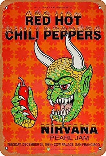 Outdoor & Indoor Sign tin Signs,8×12,Red Hot Chili Peppers Nirvana Pearl Jam,Wall Sign Funny Iron Painting Vintage Metal Plaque Decoration Warning Sign Hanging Artwork Poster for Bar Park