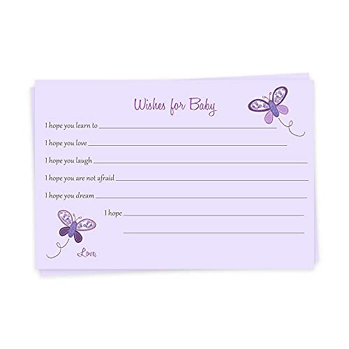 Butterfly Wishes For Baby Cards Baby Shower Game Activity Mommy to Be Butterfly Kisses Purple Lavender Butterfly It’s A Girl Butterflies Dear Baby Wish Cards Wish For Baby Girls Printed Cards (24 Count)