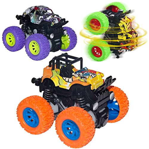 afontoto 3PCS Monster Trucks Toys for Boys and Girls, Graffiti Design Inertia Car Educational Toy Cars, Friction Powered Vehicles Toys for Children Birthday Christmas Toys Gifts