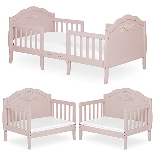 SweetPea Baby Rose 3-in-1 Convertible Toddler Bed in Blush Pink, Greenguard Gold Certified, JPMA Certified, Safety Rails, Made of Sustainable New Zealand Pinewood