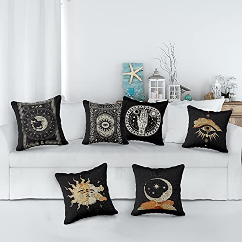 Tarot The Star Moon Sun Linen Throw Pillow Case, 18 x 18 Inch Set of 6, Tarot Theme Room Decor, Astrology Tarot Lovers Gifts, Mom, Daughter, Sister, Wife Gifts, Black Cushion Cover for Sofa Couch Bed  | The Storepaperoomates Retail Market - Fast Affordable Shopping
