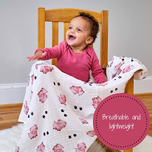 LollyBanks Muslin Swaddle Blanket | 100% Cotton |New Borns and Infants Blanket | Large 47 x 47 inches for Boys & Girls | Light Weight and Breathable | Pig, Cow & Barn Farm Print | The Storepaperoomates Retail Market - Fast Affordable Shopping