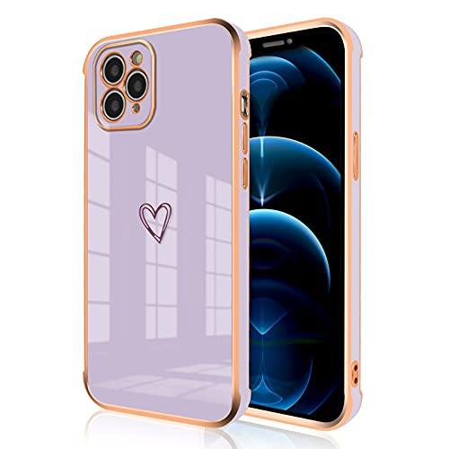 WOYAOFA Compatible with iPhone 11 pro Case for Women Girls,Full Camera Lens Protection Raised Reinforced Corners TPU Love Heart Plating Bumper Case Cute Slim Shockproof Case Cover(Elegant Purple)
