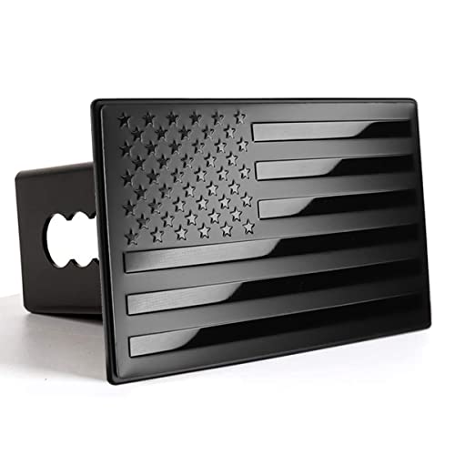 American Flag Metal Trailer Hitch Cover for 2 inch Receivers (Matte Black)