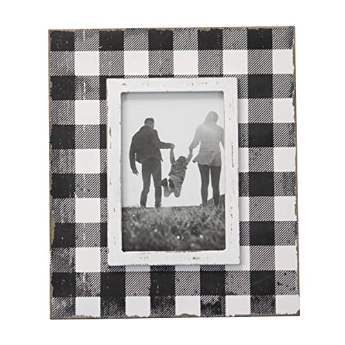 Foreside Home & Garden White Buffalo Plaid 4×6 Inch Wood Decorative Picture Frame