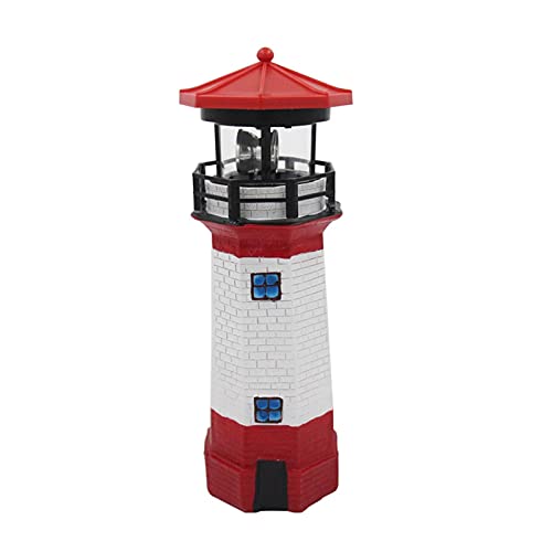 GEZICHTA Solar Lighthouse Garden Statue with Rotating Lamp, 27cm Resin Solar Lighthouse Sculpture Waterproof Garden Ornaments Outdoor LED Waterproof Solar Led Lamp for Yard Lawn Patio(Red), free size