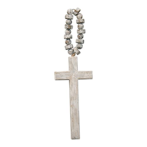 Foreside Home & Garden White Brushed Wood Cross with Beaded Hanger Wall Décor