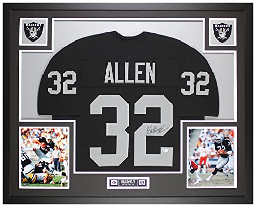 Marcus Allen Autographed Black Oakland Jersey – Beautifully Matted and Framed – Hand Signed By Allen and Certified Authentic by Beckett – Includes Certificate of Authenticity