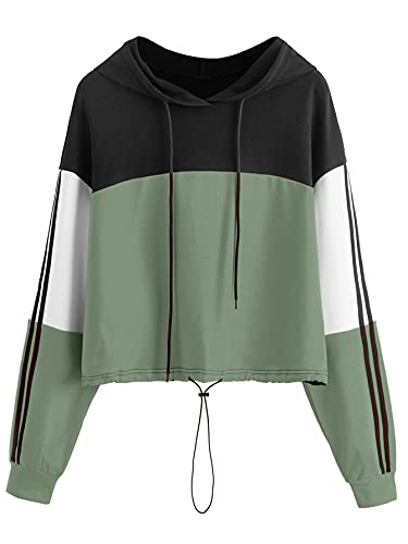 SweatyRocks Women’s Casual Long Sleeve ColorBlock Pullover Sweatshirt Crop Top Green M