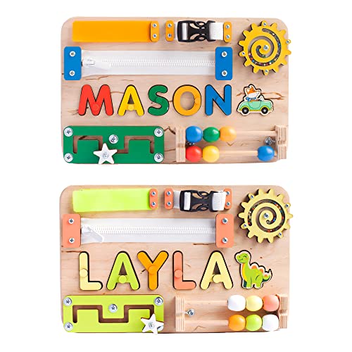 Name Puzzle Busy Board Custom Personalized Baby Gift Wooden Puzzle 3 4 Years Old – Montessori Toys Learning Sensory Board Toddler Toys Fidget, Zipper, Buckle Plane Car Travel