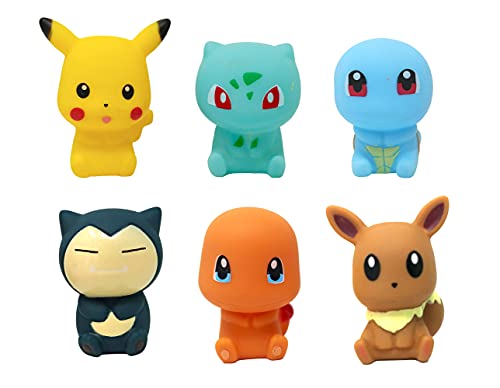 Pọkémọn Squeaking Bath Toy Bundle (Pikachu, Bulbasaur, Squirtle, Snorlax, Charmander, and Eevee)
