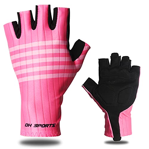 DH Cycling Gloves Biking Gloves for Men Women with Anti-Slip Shock-Absorbing Pad Lightweight and Breathable Half Finger Bicycle Gloves (Pink, M)