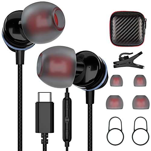 USB C Headphones with Mic, USB Type C Earbuds in-Ear Stereo Bass Wired Earphones for iPad 10 Mini Pro Air Samsung S22 Ultra Galaxy Z Fold 4 Flip 3 S20 S21 S23 Google Pixel 7 6 OnePlus 11 10 9 Pro 8 7