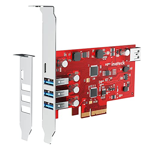 Inateck PCIe USB 3.2 Gen 2 Extension Card with 4 USB A and 1 USB-C Ports 20 Gbps PCIe 5-Port Card No External Power Supply Required, RedComets U26