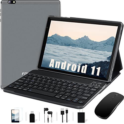 FACETEL 2023 Tablet Android 11, 2 in 1 Tablets Q3Pro 10 inch Tablets:2.4G+5G Wi-Fi, 2.0 GHz Processor 4GB RAM,64GB ROM-8000 mAh IPS HD Display, Google GMS, Bluetooth,Keyboard & Mouse, Metal Grey