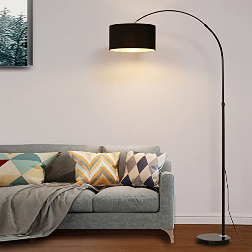 Arc Floor Lamp Modern Standing Lamp for Living Room Dimmable 72” Tall Floor Lamp Stand Up Reading Lamp Over Couch with Hanging Drum Shade Marble Base for Bedroom Reading Study Office