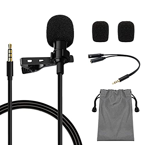 Professional Lavalier Lapel Microphone Omnidirectional Condenser Clip on Mic for Recording YouTube,Interview,Video,iPhoneSmartphones, Studio, Video, Noise Cancelling Mic