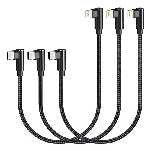 Osecet USB C to Lightning Cable 1ft MFi Certified 3 Pack Right Angle iPhone Charger 90 Degree Nylon Braided Lightning to USB C Fast Charging Cable for iPhone 13 12 11 Pro X XS XR 8 Plus 7 6 5 (Black)