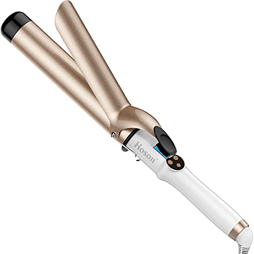 Hoson 1 1/2 Inch Curling Iron Large Barrel, 1.5 Long Barrel Curling Wand Dual Voltage, Ceramic Tourmaline Coating with LCD Display, Glove Include