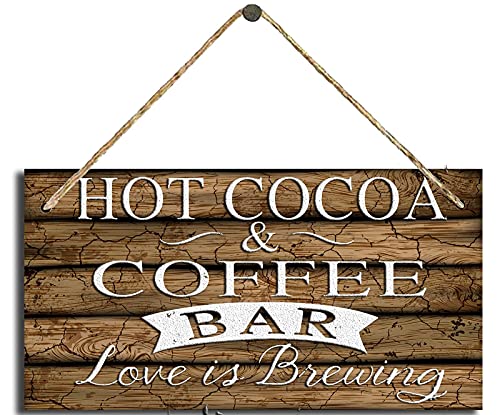 Dreacoss Rustic Wood Sign Hanging Wall Plaque Hot Cocoa Coffee Bar Wooden Plank Sign Store Sign Plaque for Home Bathroom Wall Decor Vintage Style Sign for Cafe Office Tea Room 6″x12″