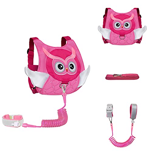 Toddler Kids Leash Owl Harness Wrist Toddlers Child Safety Walking Wrist Leashes for Kid Girls Boys (Owl, Rose)