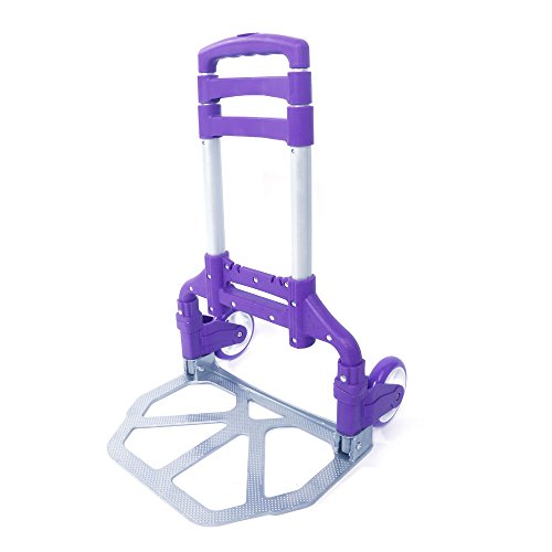 Folding Hand Truck ,Portable Aluminum Folding Handy Dolly Cart 165lbs Capacity,for Travel, Shopping, Moving, Auto,Office Use,with with PU Rubber Wheels (Purple)