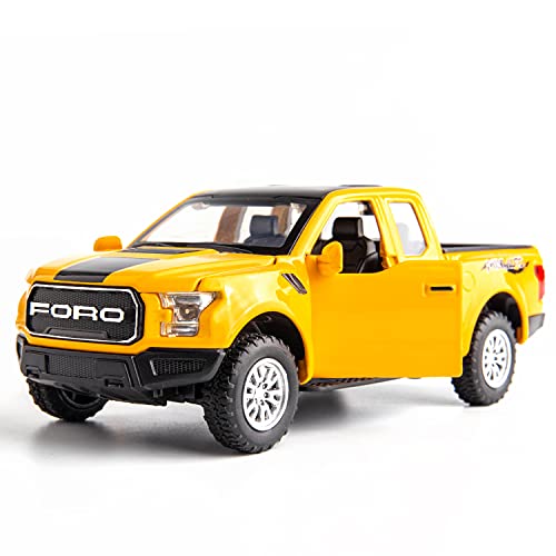 BDTCTK Compatible for 1:32 Ford Raptor F150 Pickup Truck Car Model , Diecast Pull Back Car Toy Car with Sound and Light for Kids Boy Girl, Metal Body, Yellow
