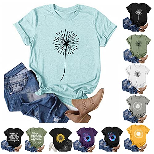 T-Shirts for Women,Women’s Summer Tops Funny Graphic T-Shirts Casual Dandelion Printed Blouses Tunic Tees