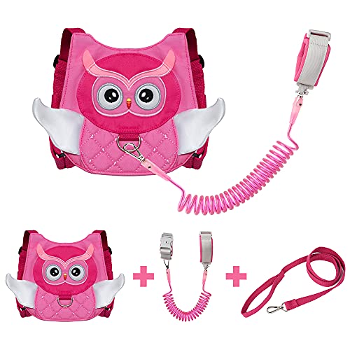 EPLAZA Owl-Like Toddler Harnesses with Leashes Anti Lost Wrist Link Wristband for 1.5 to 3 Years Kids Girls Boys Safety (Owl Rose)