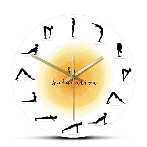 Surya Namaskar Sequence Yoga Pose Silhouette Wall Clock Non Ticking Sun Salutation Wall Clock Yoga Studio Decor Gift for Yogis-No_Frame