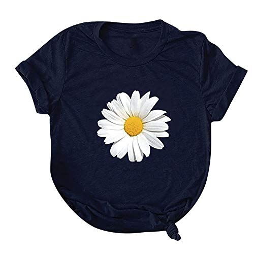 Womens Summer T-shirt, Casual Trendy Daisy Print Loose Fit Blouse Tops Ladies Short Sleeve Cute Crewneck Comfy Clothes