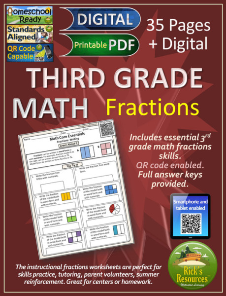 3rd Grade Math Fractions Print and Digital Versions