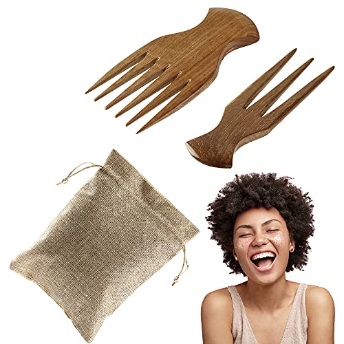 WOOD MASTER HUT Pick for hair Afro comb Parting comb Wooden hair comb 2 Pcs Anti Breakage 4 C Hair and Hair parting tool Wide tooth wooden comb Curly hair pick Afropick Medium