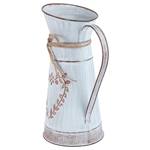 French Pitcher Vase Farmhouse Metal Vase Rustic Shabby Chic Vase Table Centerpieces Plant Vase for Home Garden Office