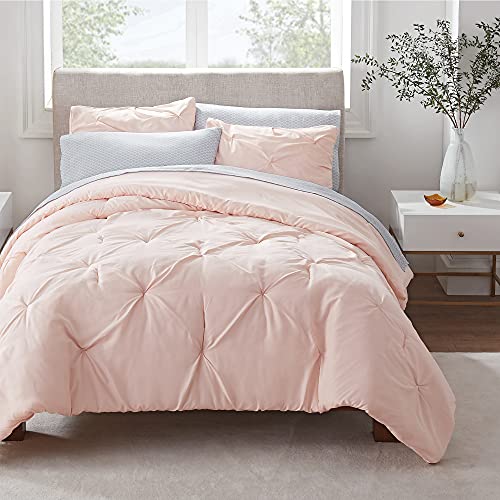 Serta Simply Clean Lightweight 7 Piece Pleated Bed in a Bag for All Season, Queen, Blush