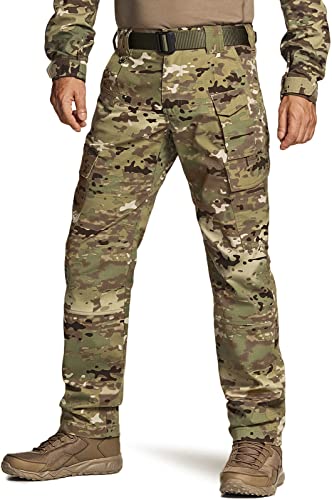 CQR Men’s Flex Ripstop Tactical Pants, Water Resistant Stretch Cargo Pants, Lightweight EDC Hiking Work Pants, Utility Camo – Dura Flex Print, 32W x 30L