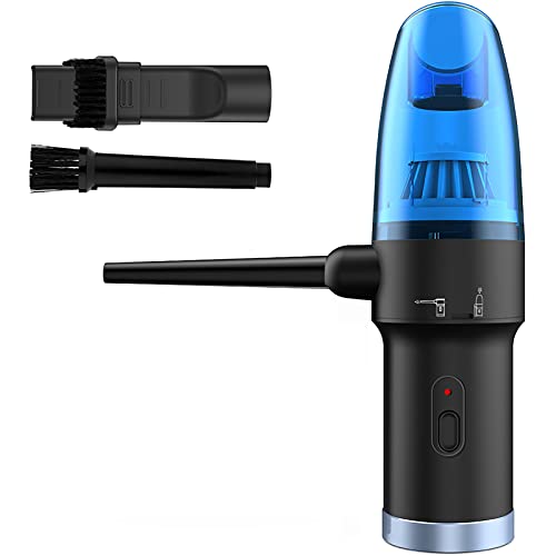 Koonie Air Blower & Vacuum 2-in-1, Powerful 60000RPM / 8000PA Compressed Air Duster, 2 Speeds,Mini Cordless Vacuum Cleaner for Computer Keyboard Camera PC Car,Rechargeable Electric Air Duster, Blue