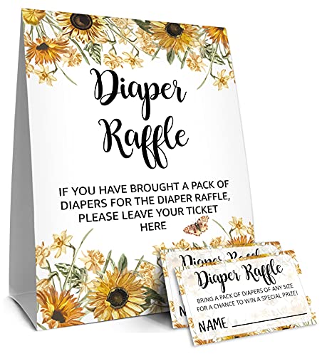 Diaper Raffle Tickets and Sign Baby Shower Games, Decorations, Party Favors For Baby Showers – 1 Sign, 50 Cards per Pack(DIAPER-C003)