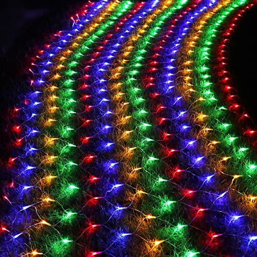 Yeghujar Christmas LED Net Lights, 390 LED 11.8ft x 5ft 8 Modes Mesh Fairy String Lights, Xmas Decorative Lights for Christmas Trees, Bushes, Weddings, Garden, Indoor Outdoor Decorations (Multicolor)