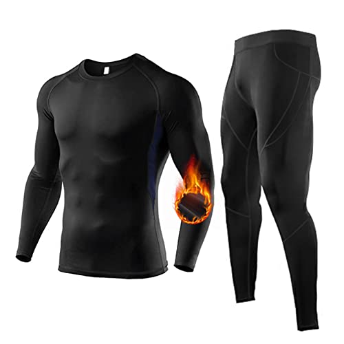 MANCYFIT Thermal Underwear for Men Cold Winter Gear Long Johns Compression Suit Base Layer for Skiing Running Black Medium