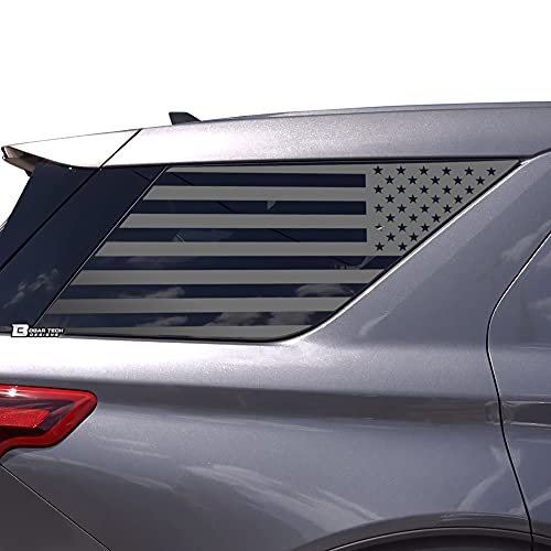 BOGAR TECH DESIGNS – Precut American Flag Rear Side Quarter Window Decals Compatible with Ford Explorer 2020-2022, Matte Black