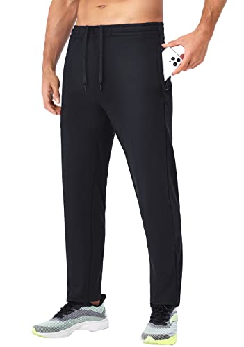 Janmid Men’s Sweatpants with Zipper Pockets Tapered Track Athletic Jogging Running Workout Pants Black L