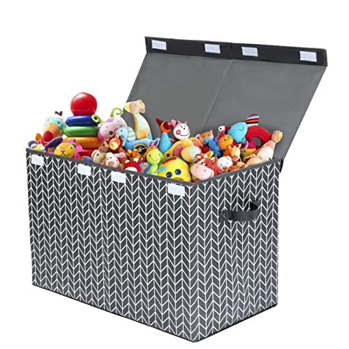 Mayniu Large Toy Box Chest Storage Bins with Lid, Toys Organizers Storage Boxes Basket with Sturdy Handles for Boys, Girls, Nursery, Playroom, Closet, Bedroom (Grey)