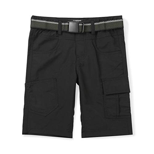 OCHENTA Boys Quick Dry Cargo Shorts Elastic Waist Athletic Shorts for Kids Youth Outdoor Hiking Camping Fishing 1215 Black Tag 140 Size 7-8