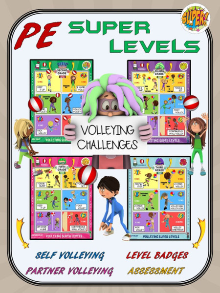 PE Super Level Series- Volleying Challenges with Badges and Assessment